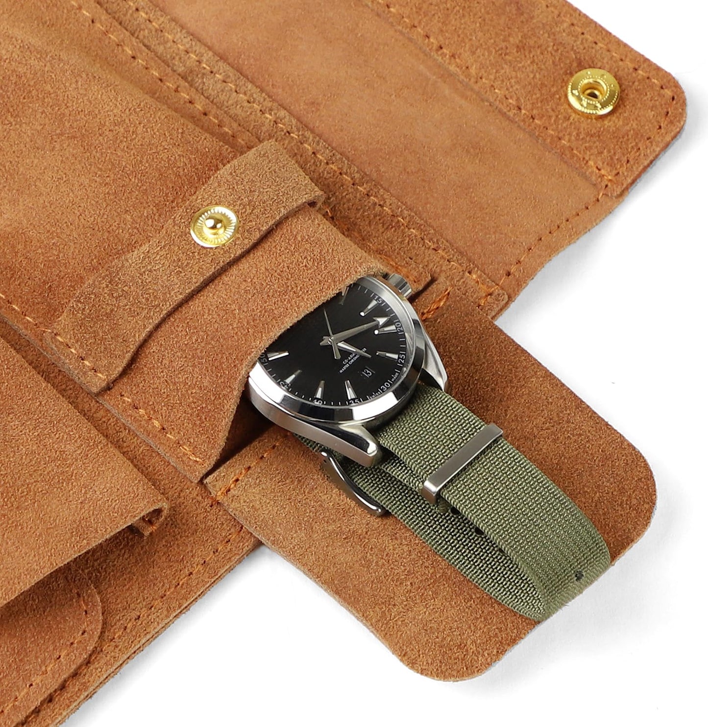 Sight Focus 2 Slots Portable Travel Watch Box Full Leather Double Watch Case Pouch Watch Holder Organizer Storage Jewelry Wristwatch Roll Secure Storage Durable Easy Carry On Coffee