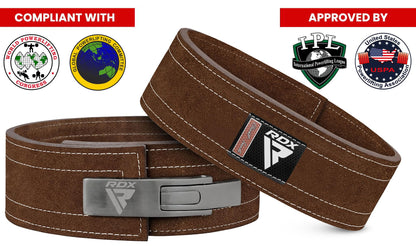 RDX Powerlifting Belt for Weight Lifting, Approved by IPL and USPA, Lever Buckle Gym Training Leather Belt 10mm Thick 4 inches Lumbar Back Support Men Women Bodybuilding Deadlifts (Brown White, XL)