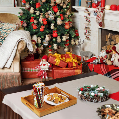 Sliner Christmas Wood Serving Tray with Handles 13.31 x 9.25 Gingerbread Man Christmas Cookie Platter Xmas Decorative Wooden Plate Food Display Dishes for Kitchen Coffee Table