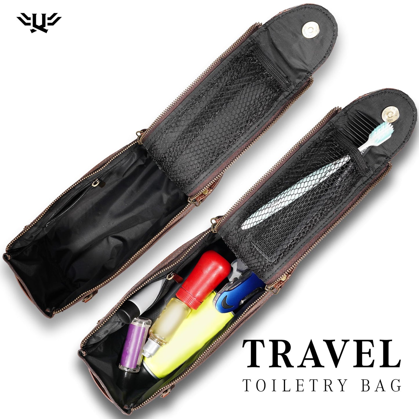 LushLuxeoria Premium Handmade Leather Toiletry Bags for Men and Women, Genuine Leather Dopp Kit and Shaving Bag for Men, Travel Cosmetic Bag for Women's and Men's, Zipper Pocket, Chocolate