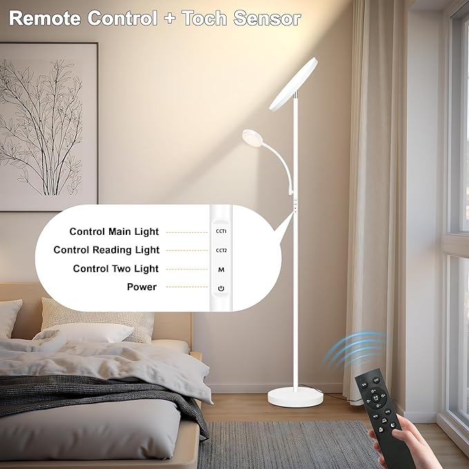 Floor Lamp,Upgraded 42W/4200LM Super Bright Floor Lamp,2-in-1 LED Dimmable Standing Lamp with Reading Light,Tall Standing Lamp with Stepless Dimmable,Modern Floor Lamps for Living Room,Bedroom,Office