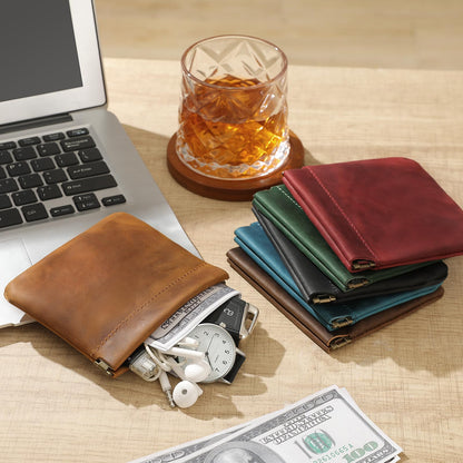 Jack&Chris Mini Coin Purse, Genuine Leather Small Coin Wallet, Leather Squeeze Coin Purse Pouch Change Holder For Men & Women, JC309