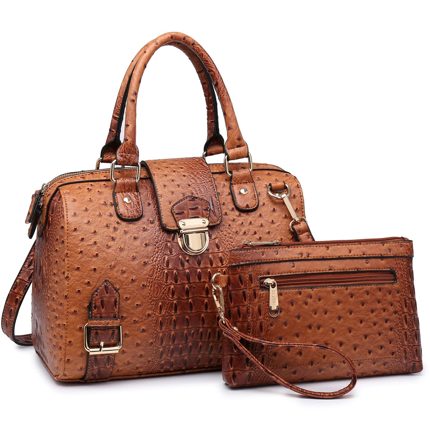 Dasein Women Barrel Handbags Fashion Satchel Bags Top Handle Shoulder Purses Vegan Leather Work Tote (Ostrich Brown)
