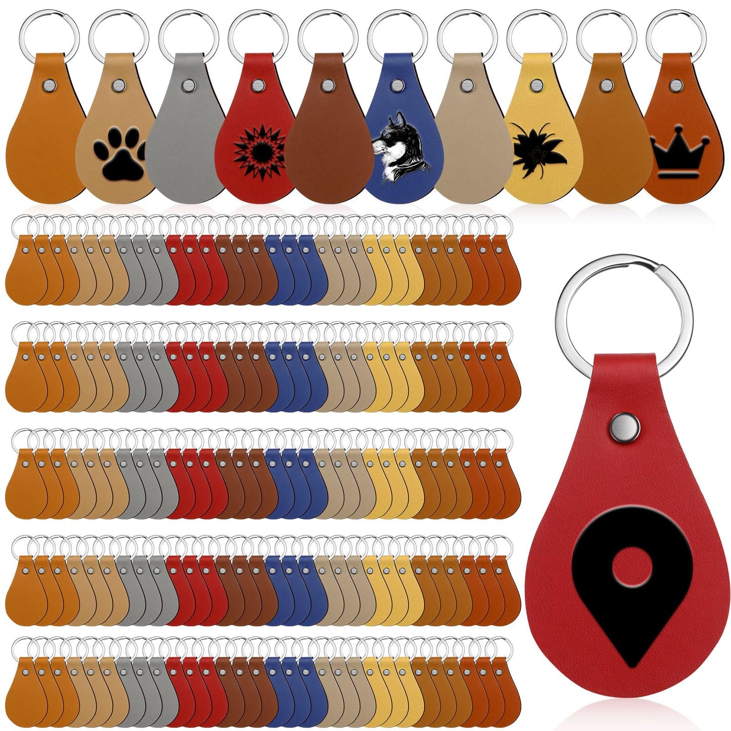Nosiny 100 Pcs Leather Keychain Blanks Bulk 10 Colors Blank Keychain for Laser Engraving PU Leather Key Fob Kit for DIY(Cute Color)