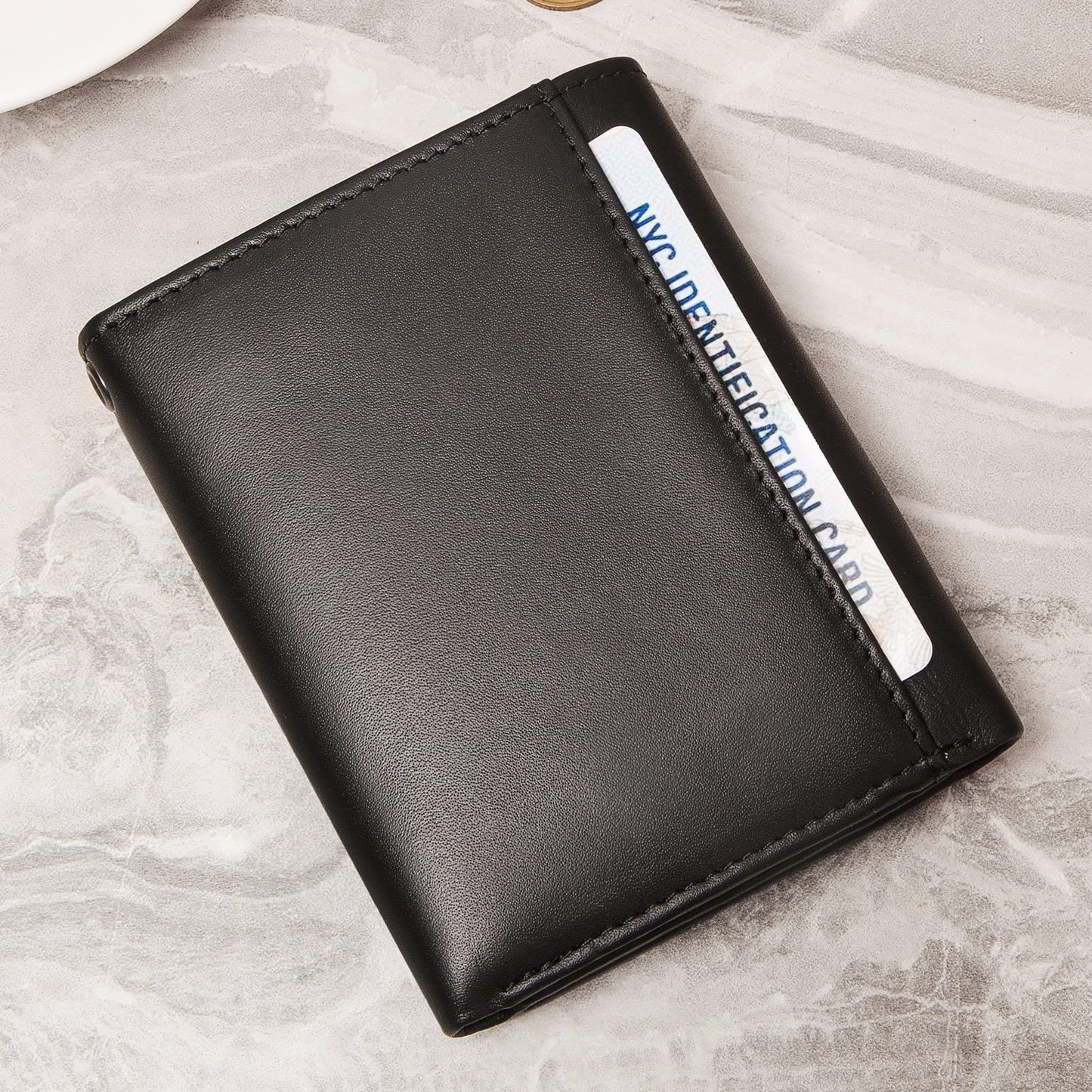 Mens Wallet with Chain, Genuine Leather Trifold Wallet RFID Blocking Anti-Theft Chain for Biker, Motorcycle(Black)