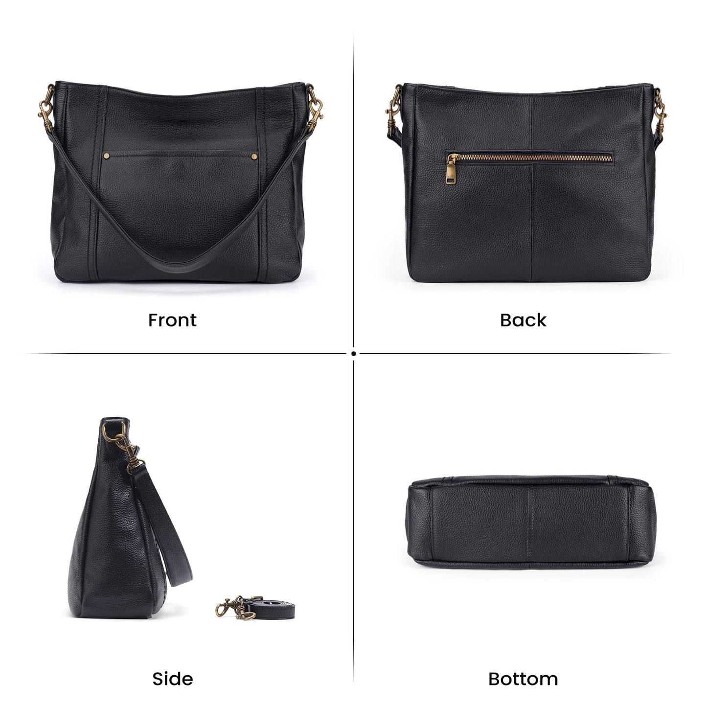 befen Black Genuine Leather Hobo Crossbody Bags for Women Retro Leather Purses Handbags Shoulder Bag with 2 Shoulder Straps