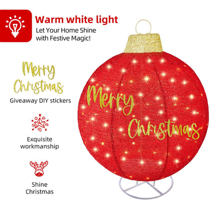 HOYECHI 3pc Lighted Pop-Up Outdoor Christmas Ornament Set – Holiday Ball Decorations with 290 LED Lights, 8 Lighting Modes, for Yard & Outdoor Christmas Decor - Red/Green/Gold
