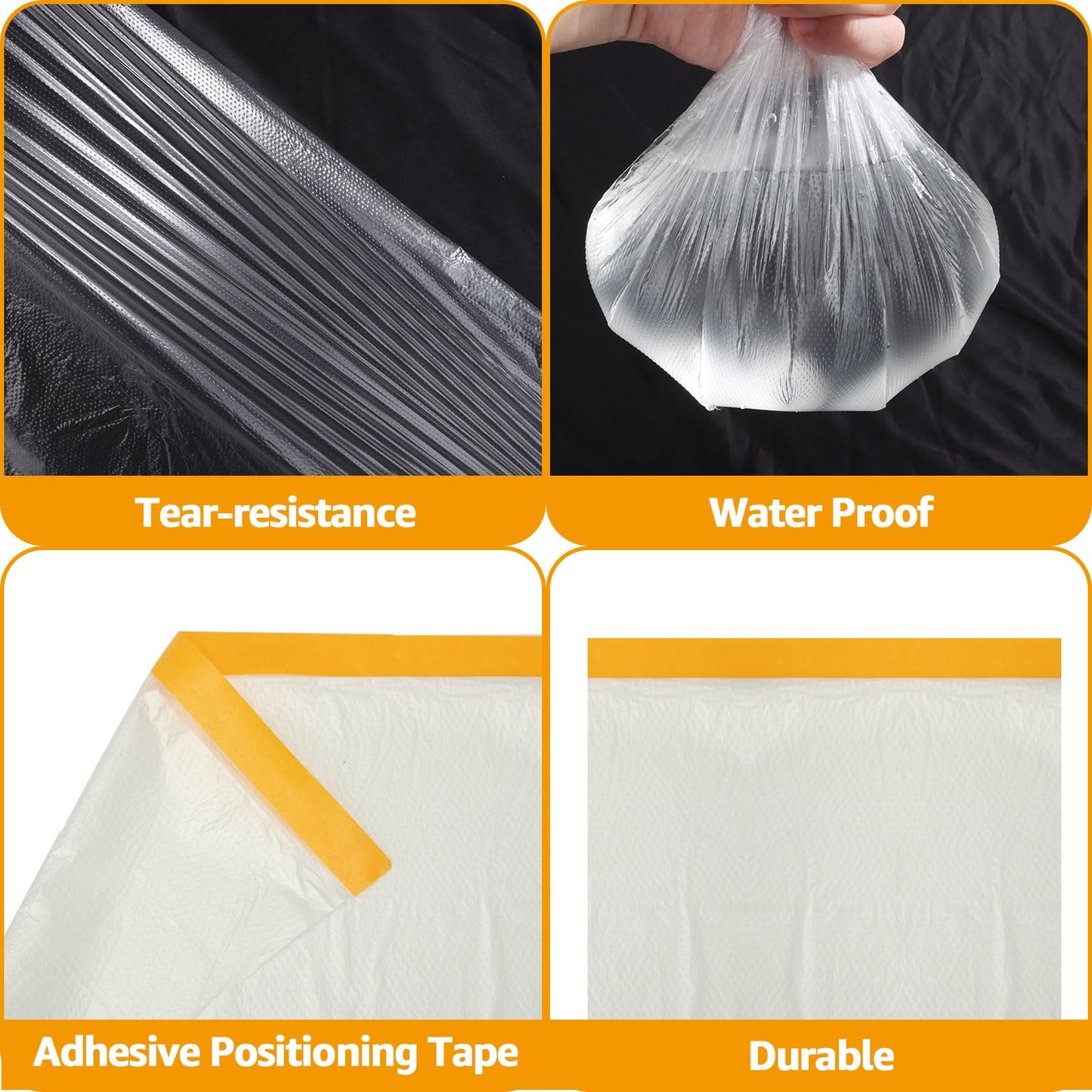 LOYORTY 4 Rolls 8.8 x 65 Feet Painters Plastic Sheeting, Pre-Taped Masking Film, Clear Drop Cloth for Painting, Automotive Covering and Appliance Protection