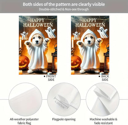 Double Sided Vertical Garden Flag - 12x18 Halloween Bichon Frise Dog Pumpkin Outdoor Decorative Flag for Yard, Lawn, Patio