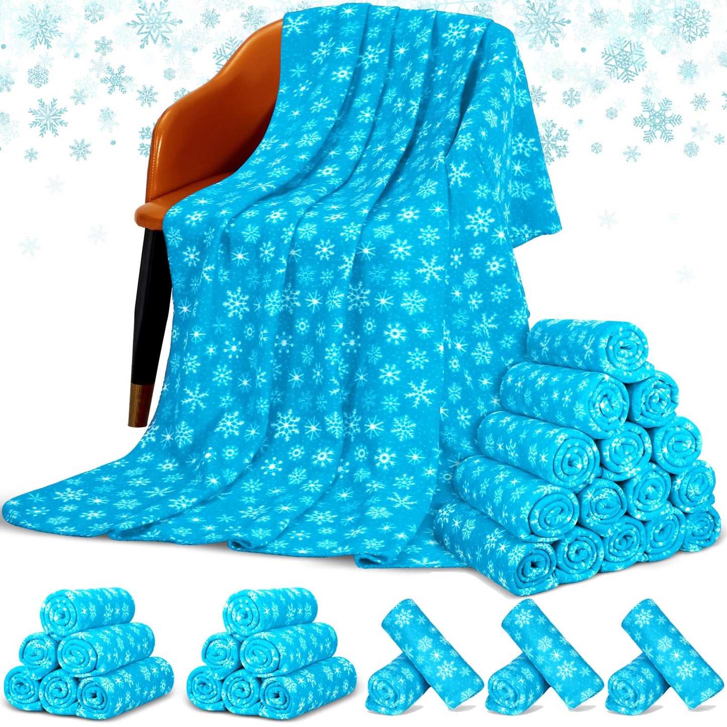 Moukeren 24 Pcs Christmas Snowflake Throw Blanket Bulk, 59 x 47 Inch Xmas Winter Throw Blanket Christmas Warm Soft Cozy Fleece for Home Bedding Couch Chair Gift (Blue)