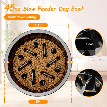 COMESOON Slow Feeder Dog Bowl, Anti-Choking Puzzle Bowl, Bloat Stop Maze Dishes, Black