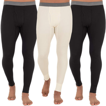 Fruit of The Loom Men's 3-Pack Recycled Waffle Thermal Underwear Bottom, Black/Black/Natural, Large