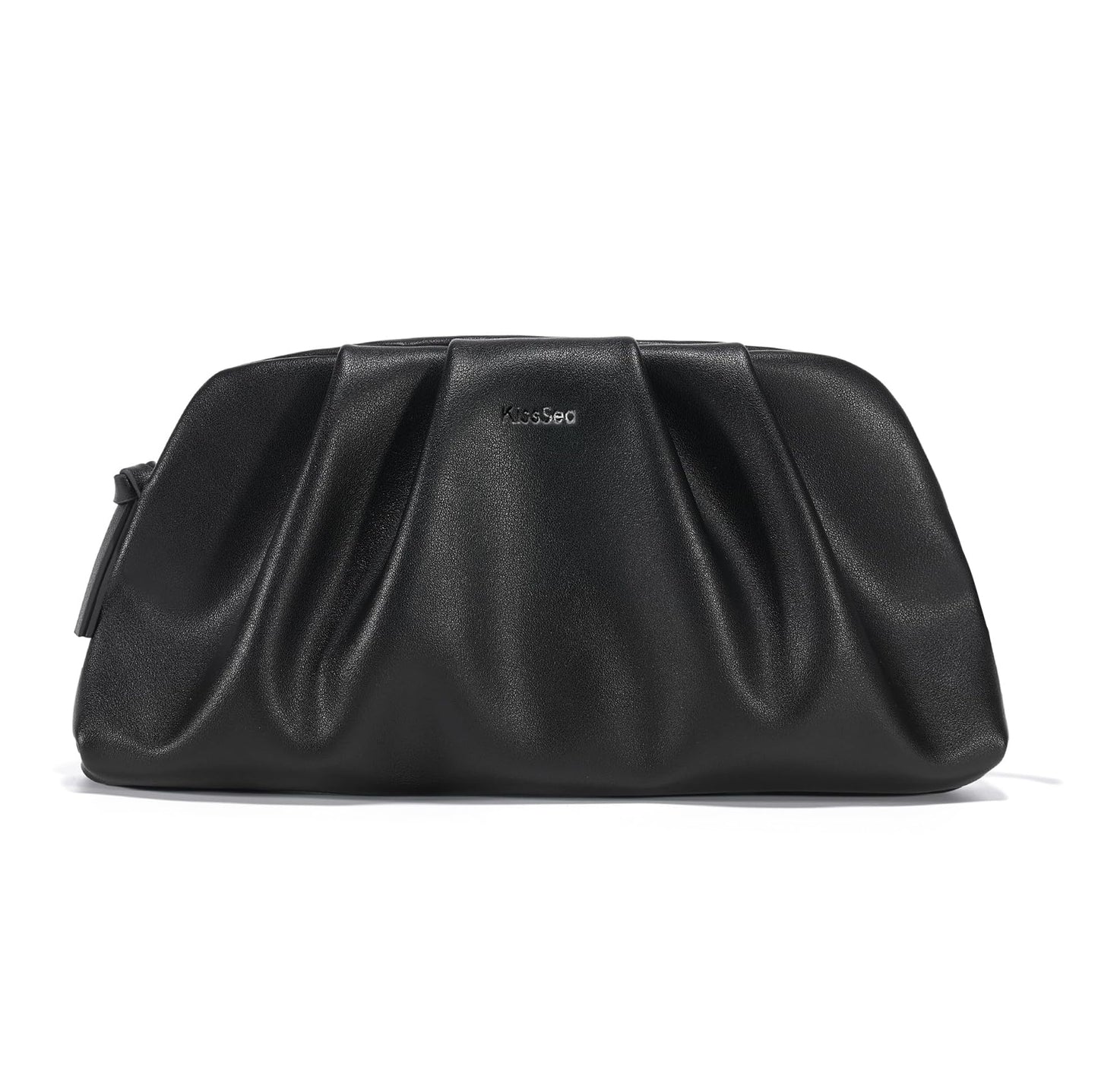 Kiss Sea Zipper Purses for Women Soft Pleated Vegan Leather Crossbody Bags Small Evening Bag for Cocktail Parties Black