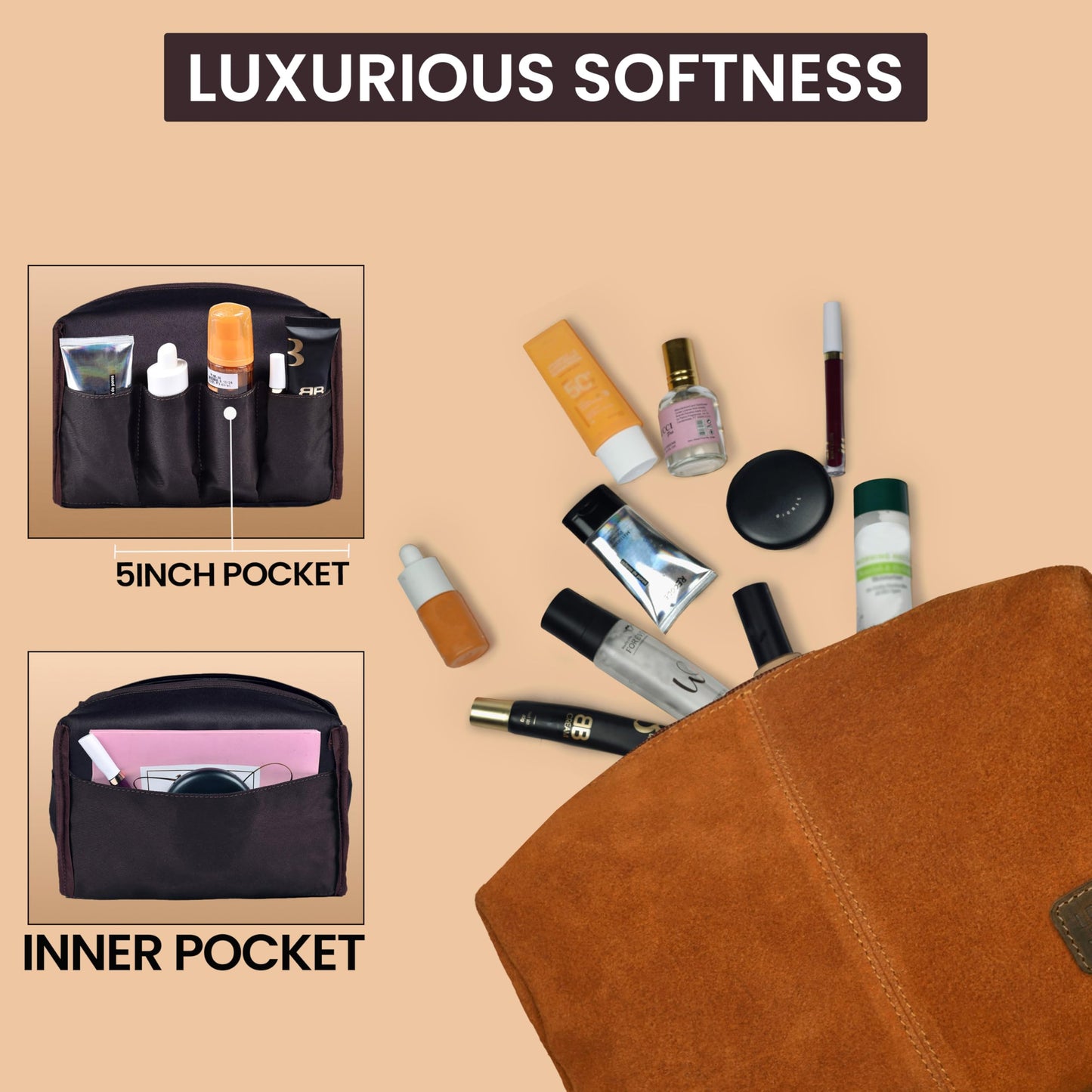 LEATHER VILLAGE Leather Travel Toiletry Bag for Men & Women - Large Capacity Dopp Kit for Shaving & Bathroom Organizer for Travel & Daily Use - Tan