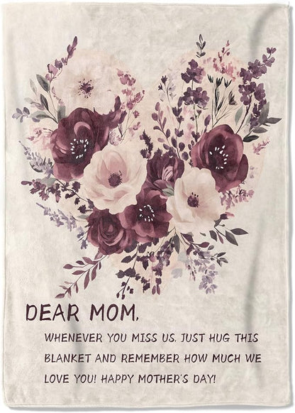 Mother's Day Fleece Blanket - 60x80in Mom from Daughter Birthday Heartfelt Message Floral Loving Throw Blankets,Soft Cozy Lightweight, Ideal for Living Room Home Decor and Women Gifts