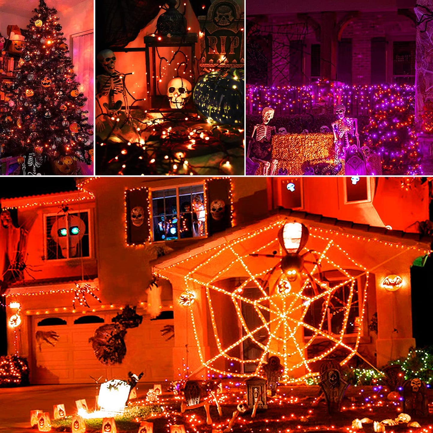 Solar Halloween String Lights Outdoor Orange, 2Pack 144ft 400 LED Spooky Lights 8 Modes with Timer, IP44 Waterproof Twinkle Lights for Fall Party, Patio, Garden Decor