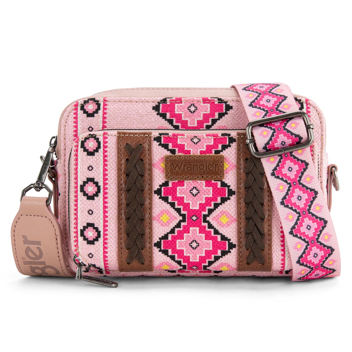 Wrangler Crossbody Bag for Women Boho Aztec Small Western Shoulder Bag with Wide Guitar Strap Gift Pink WG2207-3005LPK