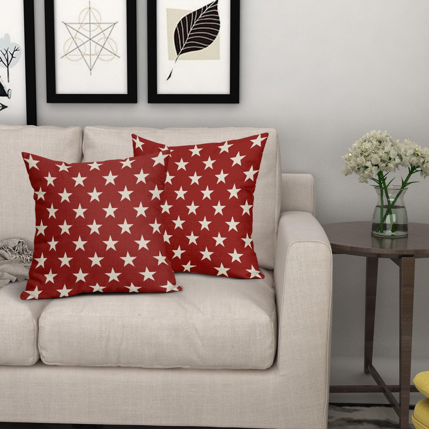 4th of July Patriotic Pillow Covers 18x18 Set of 2 Red Star Americana Independence Day Outdoor Decorative Throw Pillow Cases Farmhouse Decor for Sofa Couch Bed Fourth July Holiday Decorations