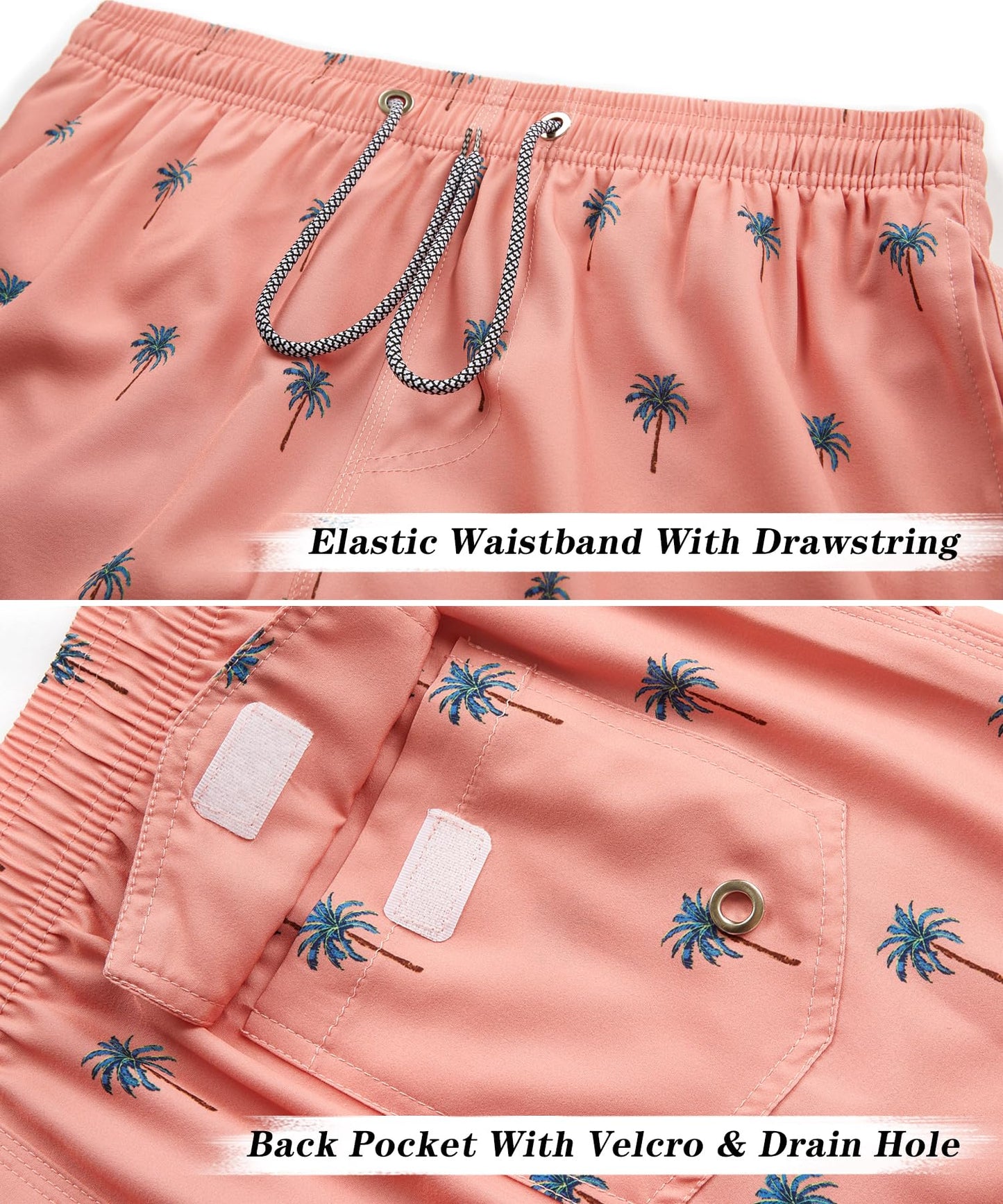 ELETOP Men's Swim Trunks Quick Dry Bathing Suit Swimming Board Shorts Mesh Lining Beach Swimwear Orange Pink L