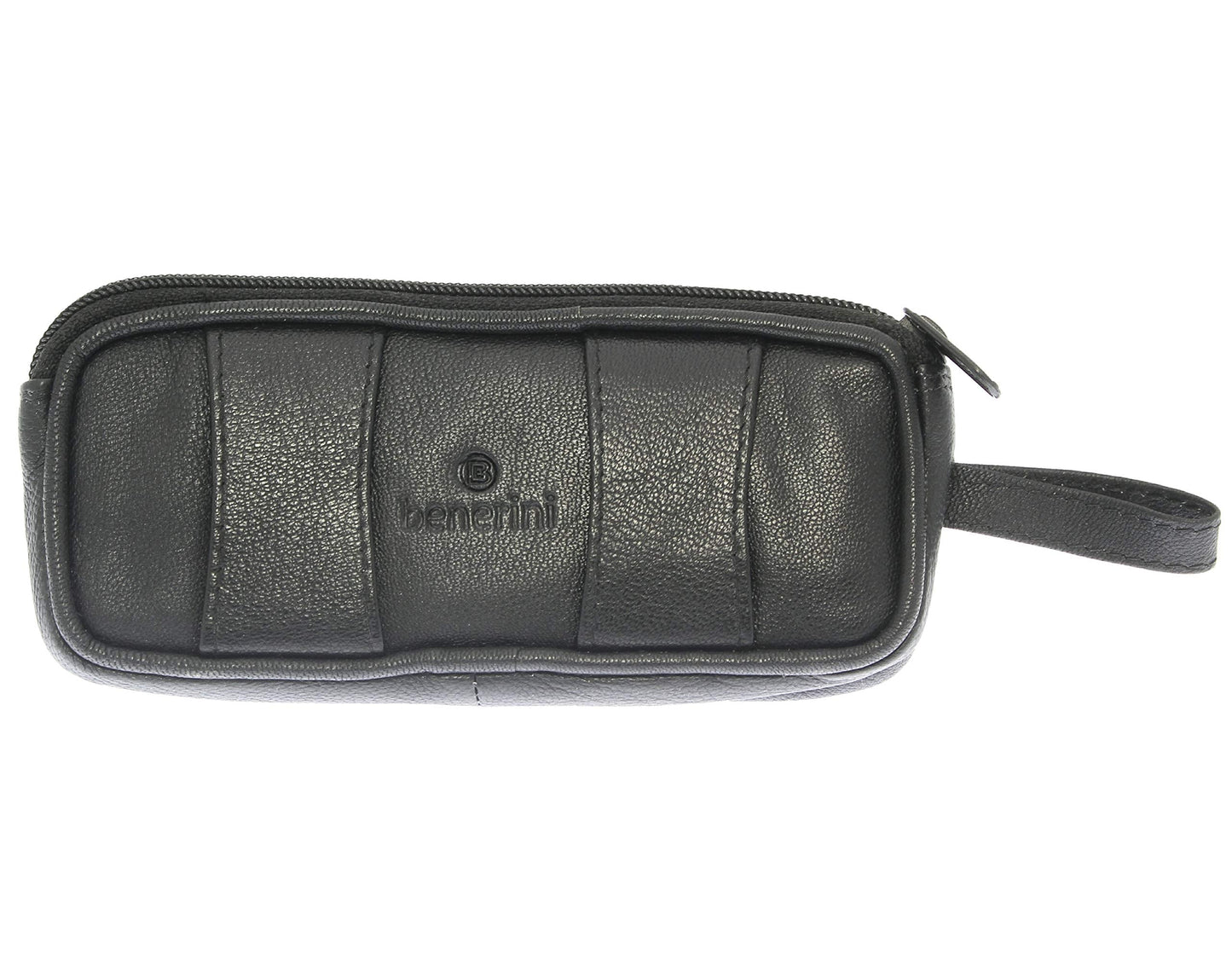Soft Black Goat Leather Double Spectacle Glasses Case with Belt Loops/Key Ring Loop
