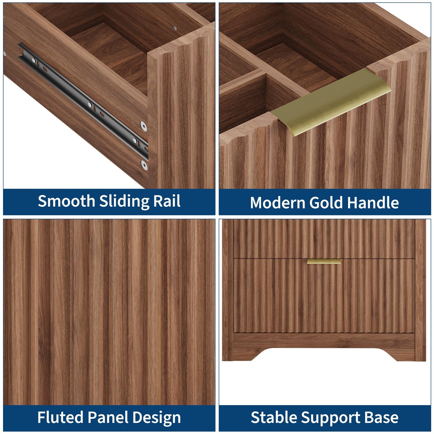 IDEALHOUSE 30" Walnut Fluted Bathroom Vanity with Sink, Farmhouse Freestanding Bathroom Sink Cabinet with 2 Drawers & 1 Flip-Down Drawer, Easy Assembly & Cleaning