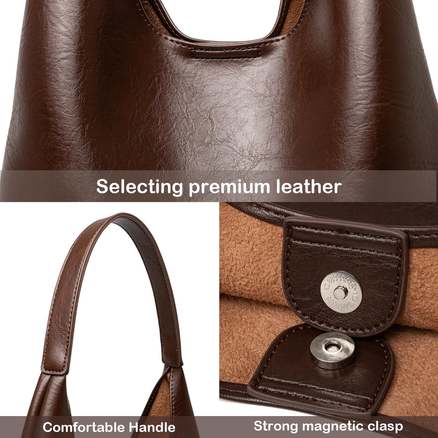 Hobo Tote Bag for Women, Large Capacity Soft Vegan Leather Shoulder Bag with Inner Pouch for Work Casual (Coffee)