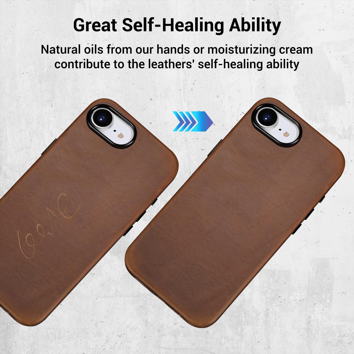 Belemay Handcrafted Crazy Horse Leather Case for iPhone 17e / iPhone 16e, Compatible with MagSafe, Vintage Aesthetic, Two-Tone Effect, Unique Patina, Metal Buttons Cover (6.1"), Vintage Brown