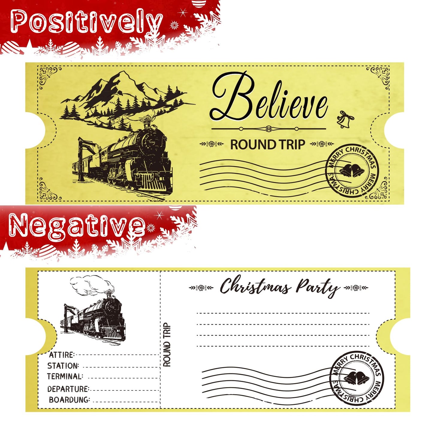 4 Set Polar Express Decorations Gift Box, Christmas Believe Bell Ornaments, 2.3" x 2.7" Sleigh Bell with Personalized Train Ticket and Red Bag