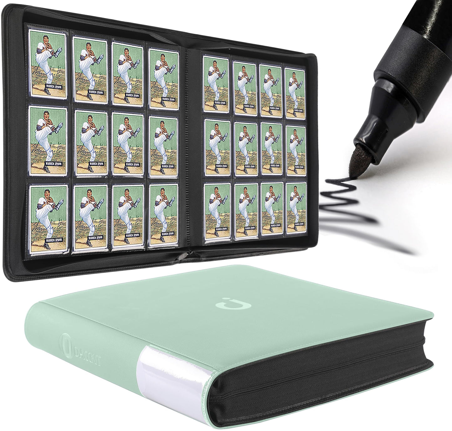 Premium Card Binder 12 Pocket - Fits 1200 Cards，3X4 Ringless Card Binder with Sleeves for Trading Cards & Sports Cards（Model D，Asakusa Green）