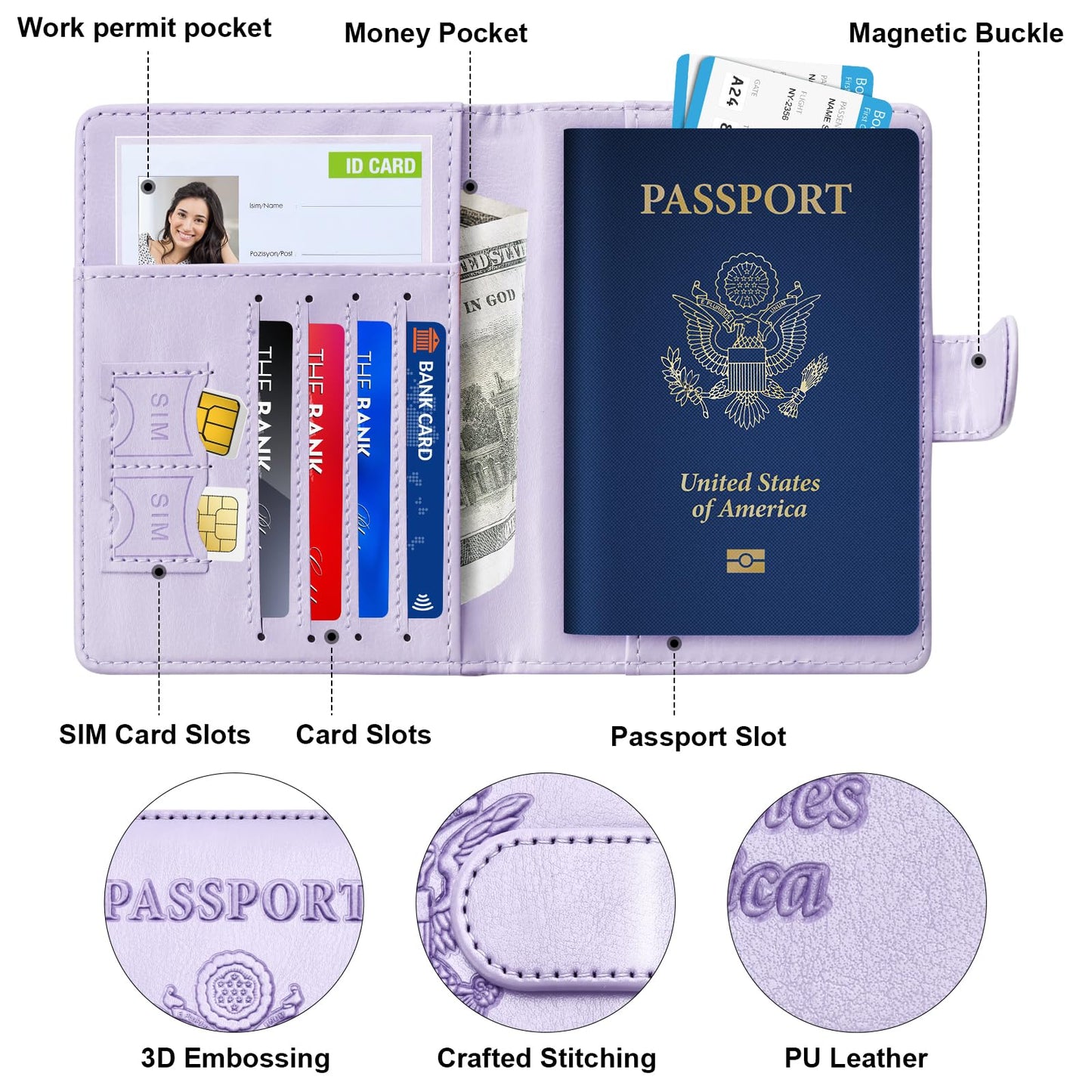 Herain Passport Holder for Travel Essentials, 2 Pcs Passport Cover Wallet Case Travel Gifts Women Men Family, RFID Passports Book Card Holders Travels Cruise Accessories Must Haves
