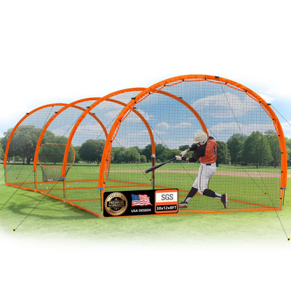 Baseball Batting Cage 30ft for Backyard, Baseball Training Equipment Netting Cages, Golf Softball Baseball Nets for Batting with Frame and Net, Hitting and Pitching Practice, Orange