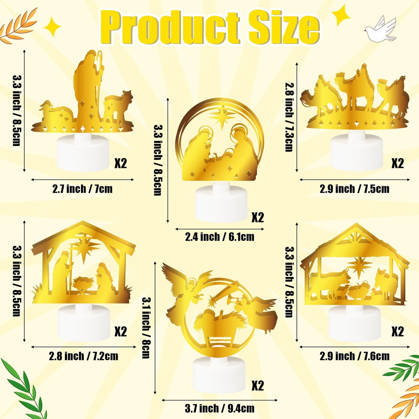 CZgfva Religious Jesus Scene Table Decoration - 12 Golden Star Moon Religion Centerpieces Signs for Christian, Religious Party Metal Tabletop Decoration Gift for Home Office Dining Kitchen Community