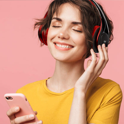 iJoy ISO Bluetooth 5.0 Wireless Over Ear Foldable Stereo Headphones with 30 Hours Battery and Built-in Microphone, (White/Gold)
