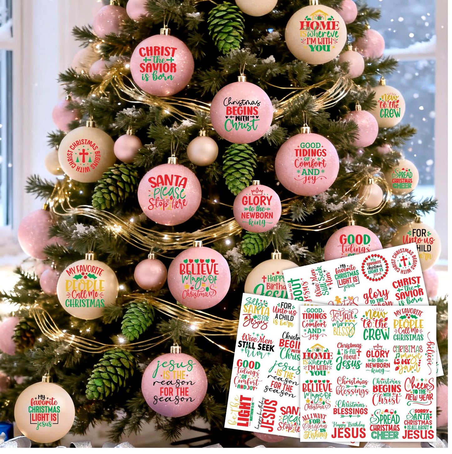 53 PCS Christmas Stickers for Crafts Nativity Decal Red Green Bible Decals Indoor Home Decorations Xmas Eve Vinyl Sticker for Ornaments Jesus Christian Religious Decal for Window Winter Holiday Gift