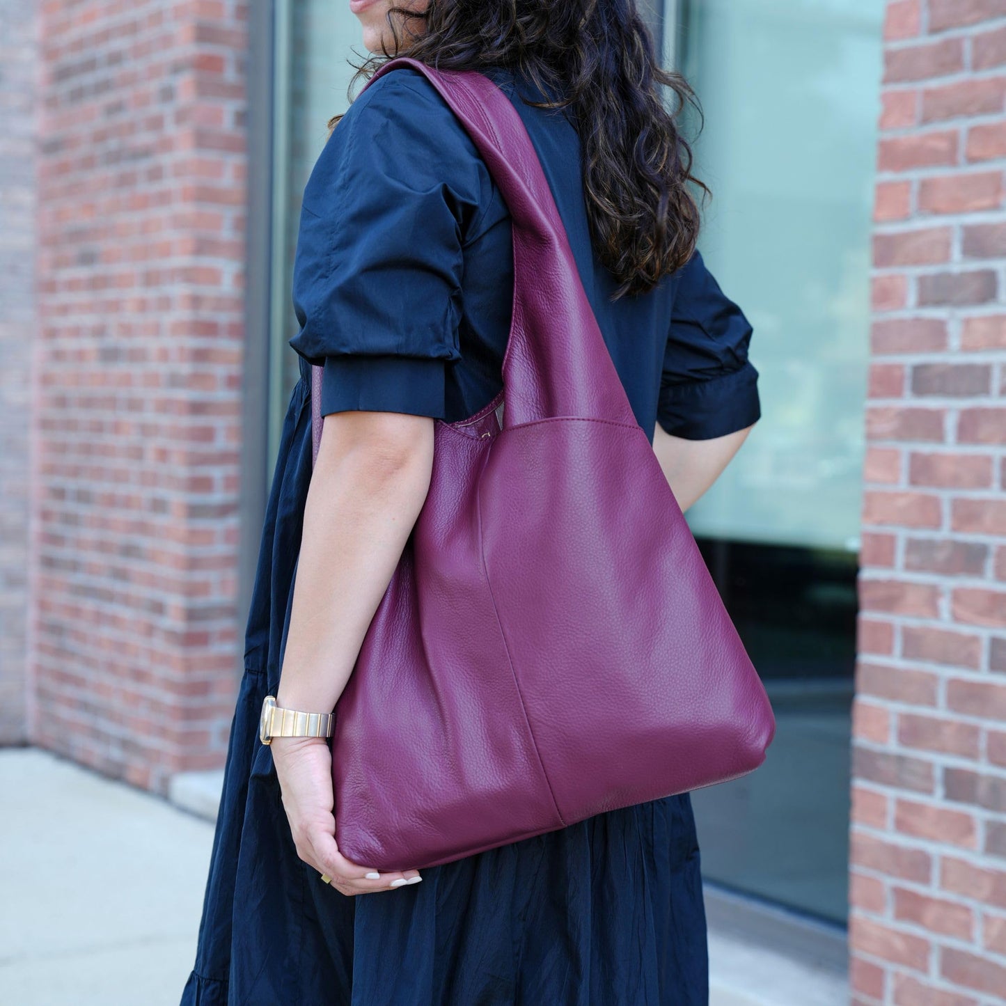 Leather Tote Bag for Women Ladies Purse Travel Shopping Bag Hobo Shoulder Multipurpose Handbag (Burgundy)