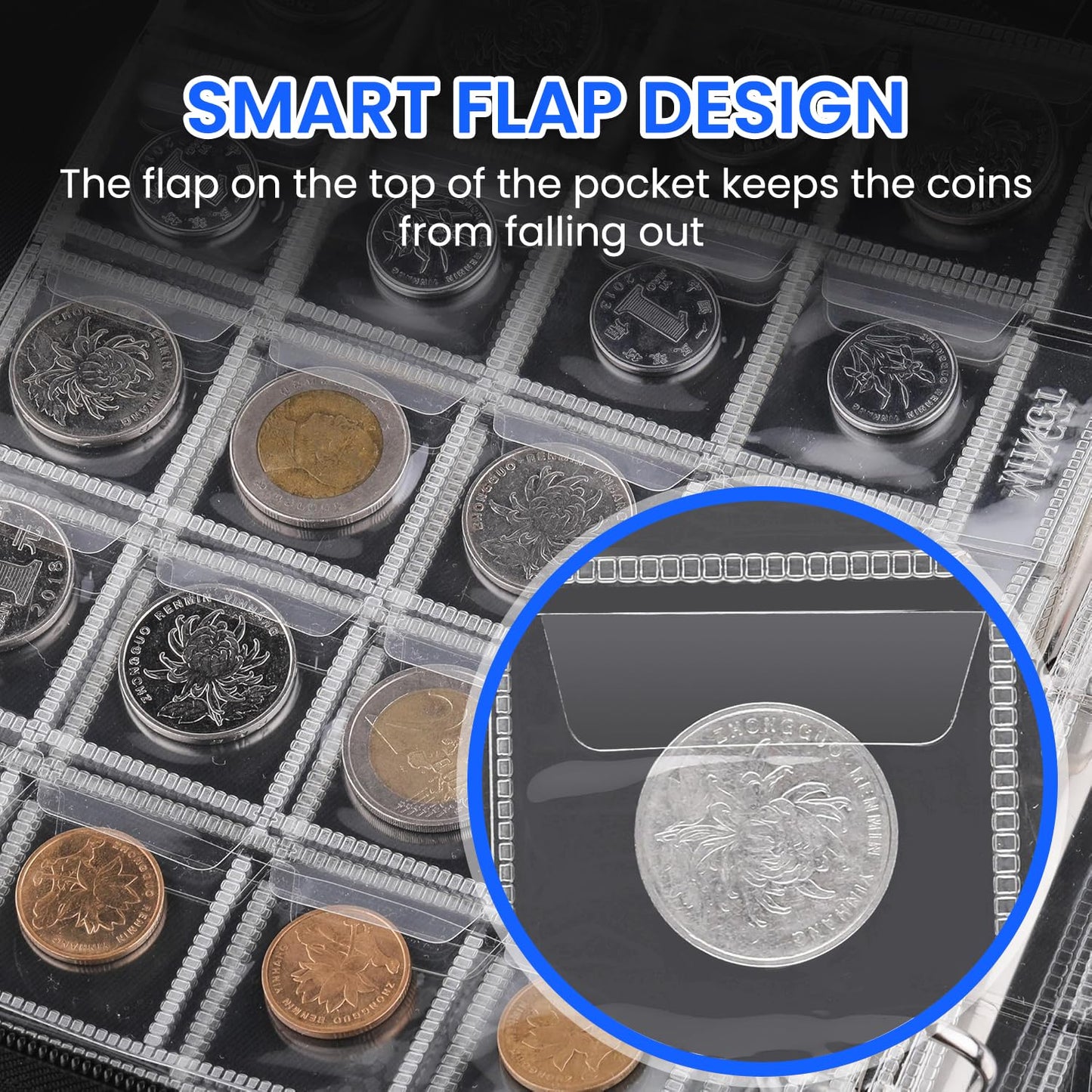 Coin Collection Supplies Holder for Collectors with Handle, Fireproof 400 Pockets Coin Collection Book & 36 Paper Money Organizer Binder for Coin Currency Collection Supplies,Pennies (Black)