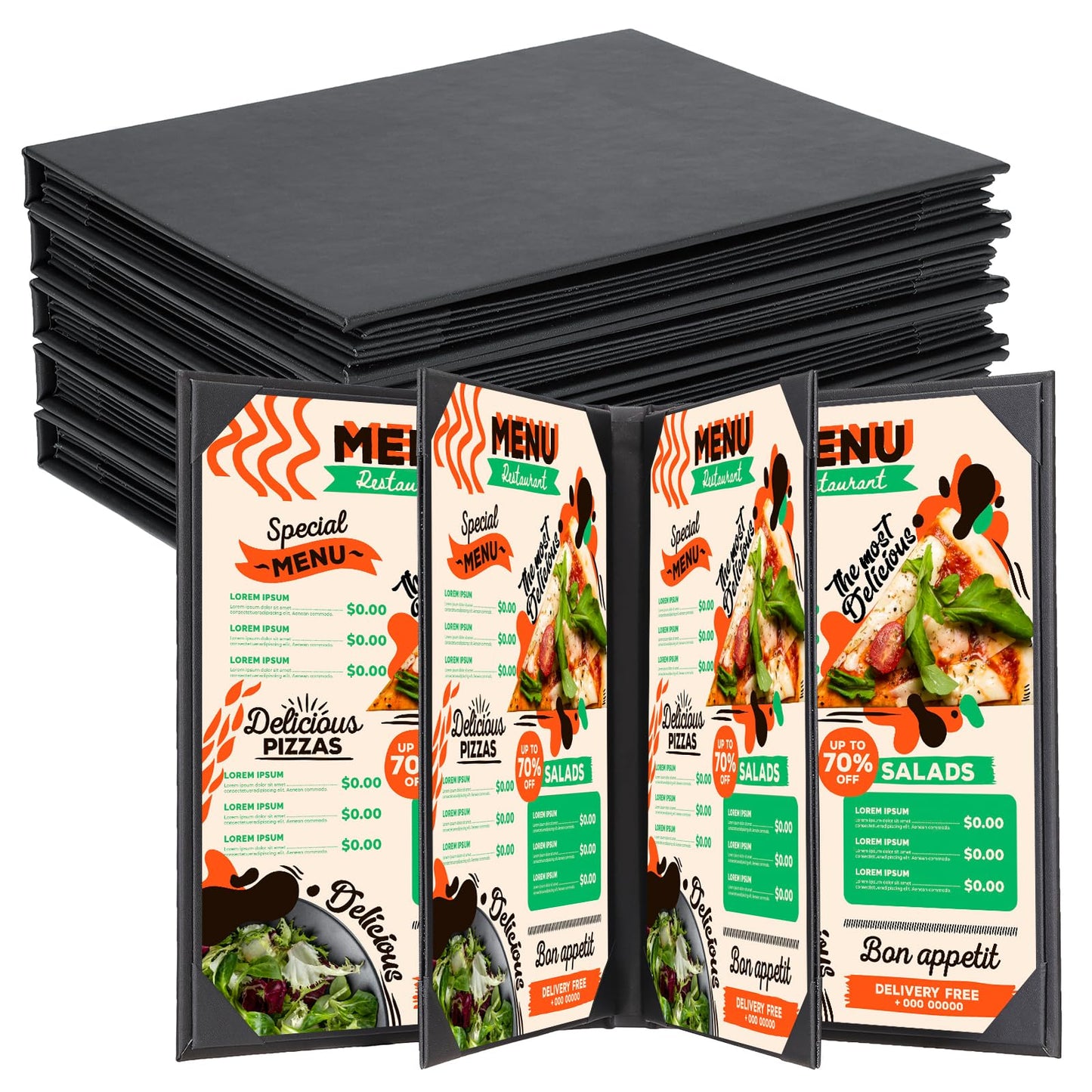 NATGAI 5 Packs Menu Covers 8.5" x 11", 6 View PU Leather Menu Cover Menu Holders, Waterproof 6 View Restaurant Menu Covers, Fit for Restaurant Bar Cafe Hotel Wine List