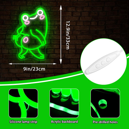 Playful Frog Neon Sign for Wall Decor Cartoon Frog Neon Light Cool Anime LED Light Up Sign for Bedroom Game Room Party Bar Store Man Cave Dimmable Birthday Gifts Size 12.9 * 9.0 In(TWP293)
