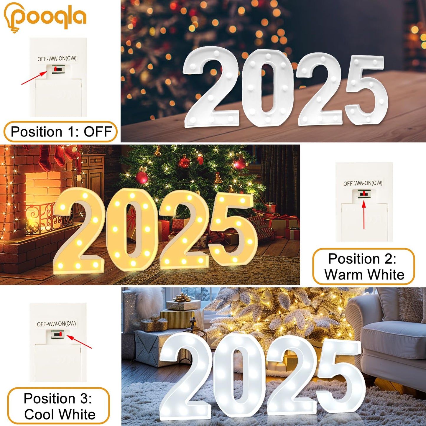 Pooqla LED Light Up Numbers, Warm White and Cool White Decorative Lighted Marquee Numbers, Light Up Numbers for Boys Girls Party, Wedding, Bar, Night Light, Room Decor, Birthday Decoration, Number 4