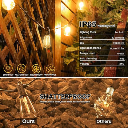 Outdoor Patio String Lights, 240FT LED with 120+4 ST38 Vintage Edison Bulbs, Waterproof Connectable Hanging Lights for Outside Backyard Bistro Porch (120FTx2)