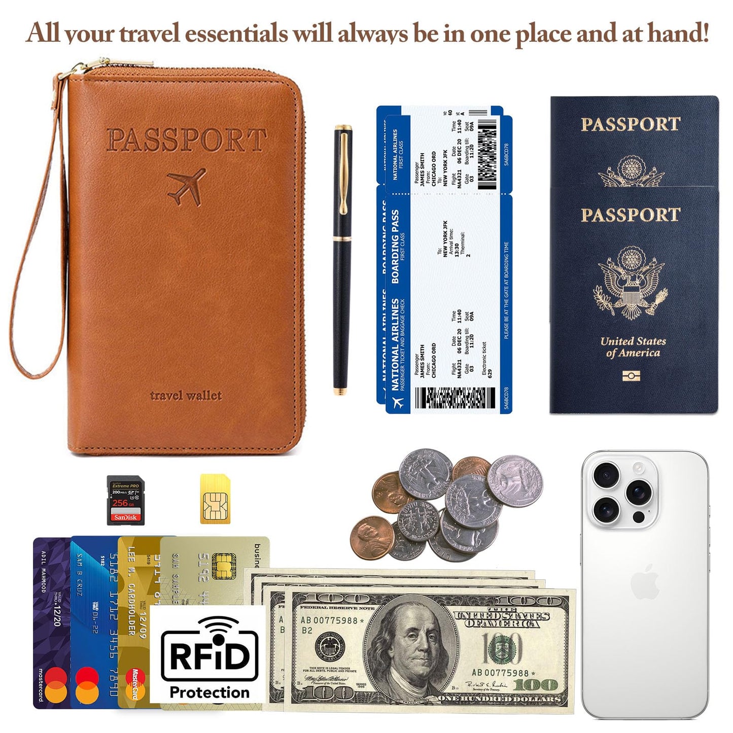 Family Passport Holder for Travel Women and Men RFID Passport Holder with Card Slots Holder Passport Case Passport cover Passport Wallet Travel Essentials and Accessories