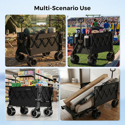 SUNNYFEEL 550LBS Collapsible Wagon Cart - Heavy Duty Push Pull Foldable Wagon with Dual Handles and Big Wheel,Utility Cart with Rear Tailgate for Camping, Fishing, Gardening, Shopping, Black