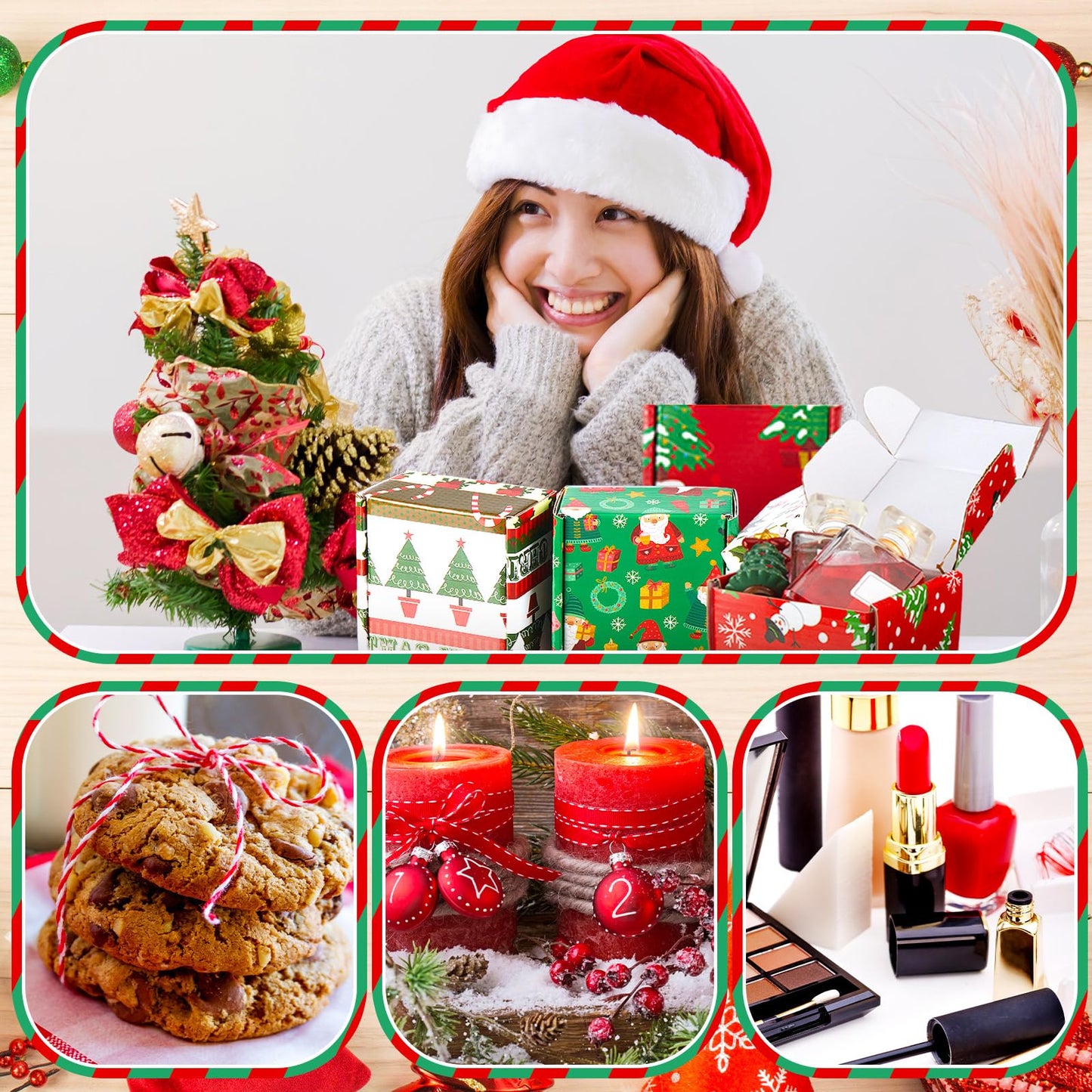 Tenceur 48 Pack Small Christmas Gift Boxes with Lids 4 x 4 x 2 Inch Christmas Clothes Boxes Corrugated Cardboard Wraping for Packaging Xmas Gift