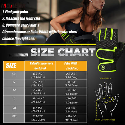 MOREOK Workout Gloves Padded Weight Lifting Gloves for Men/Women Green-L