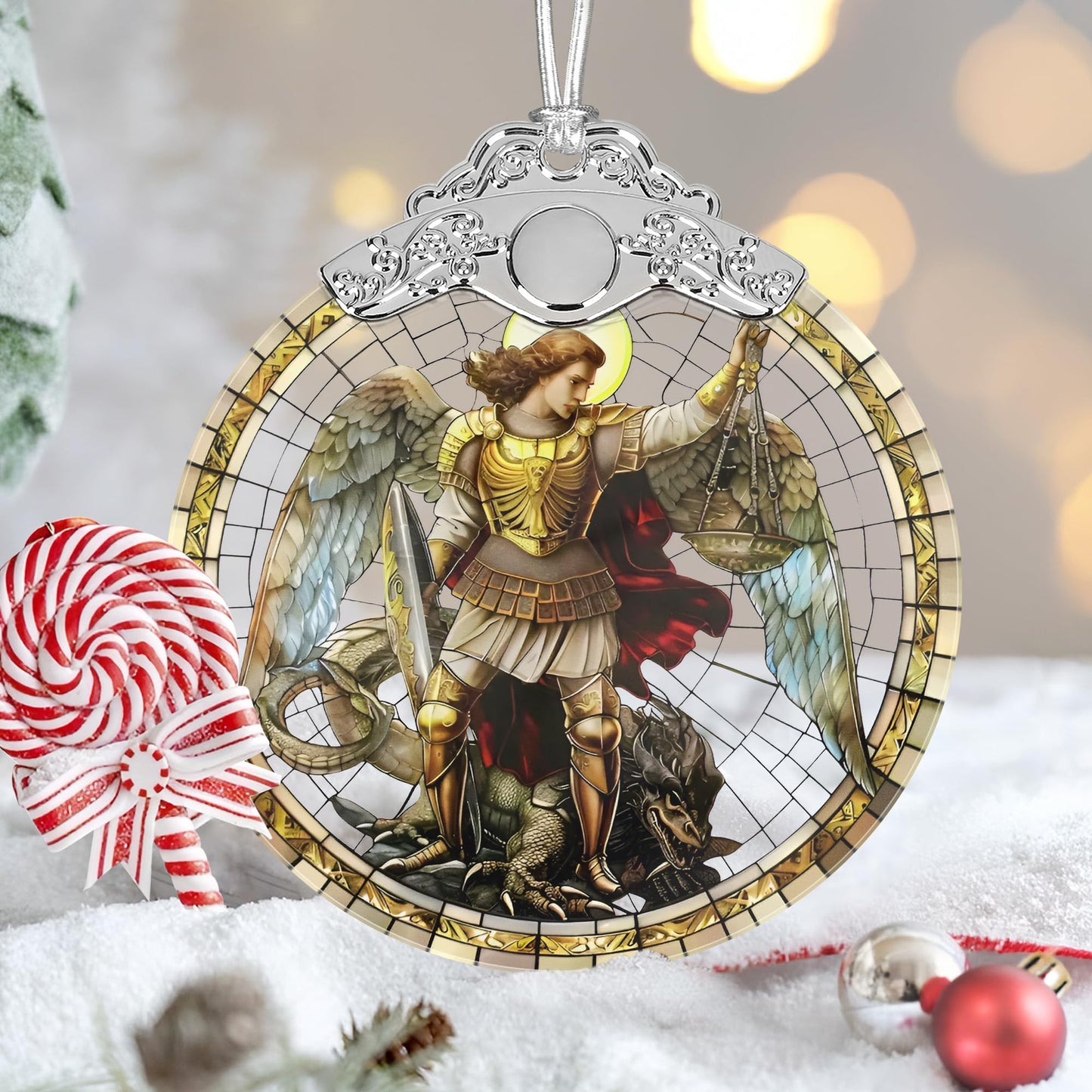 Archangel Michael Christmas Ornaments, 3" Stained Glass Christmas Decor, Christmas Tree Ornaments, Gifts for Men, Unique Gift Idea, Perfect for Holiday Party, Tree, Window, Home Decor
