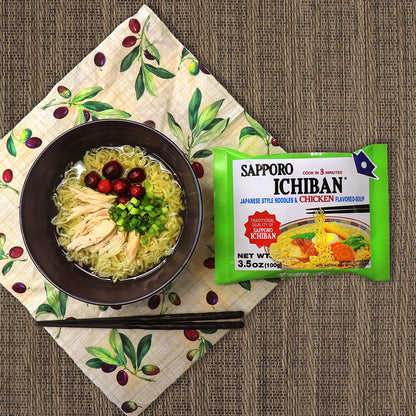 [SAPPORO ICHIBAN] Ramen Noodles, Chicken Flavor, No. 1 Tasting Japanese Instant Noodles (3.5 Oz./ 99.2 g) | 24 Pack