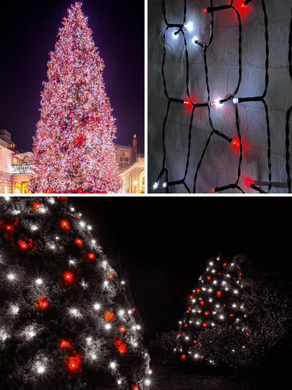 4-pack Red and White Solar Christmas Lights Outdoor Waterproof, 400LED 132FT Solar Powered LED String Lights Green Wire with 8 Modes Solar Fairy Lights for Xmas Tree Party Wedding Garden Fence Decor