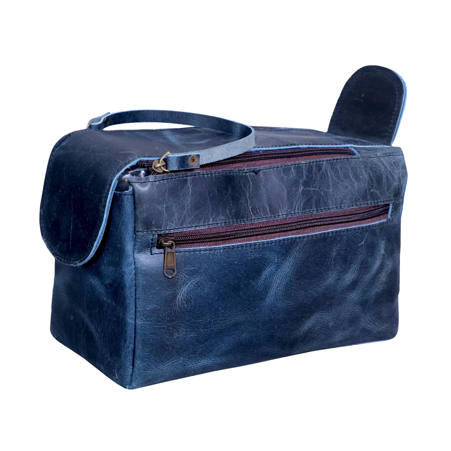 PRASTARA Leather Toiletry Bag for Men, Travel Essentials Shaving Dopp Kit Bathroom Shower Toiletries Organizer, Cosmetic Make up Bag for Women (Navy Blue)