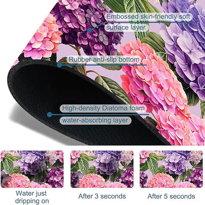Colorful Hydrangea Kitchen Sink Splash Guard Faucet Mat Purple Pink Hydrangea