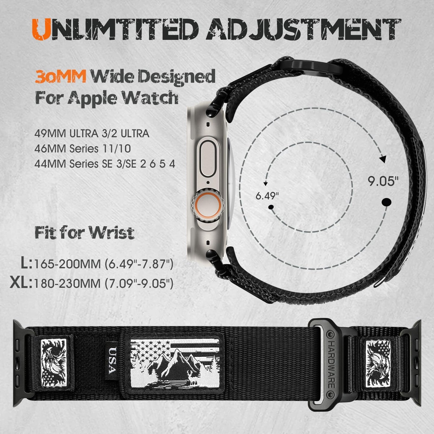 SNBLK Rugged Nylon Braided Bands Compatible with Apple Watch Series 10 Band for Men 49mm 46mm 45mm 44mm 42mm, Soft Woven Stars- Stripes Flag Strap for iWatch Ultra 2 Series 9 8 7 6 5 4 3 1 SE